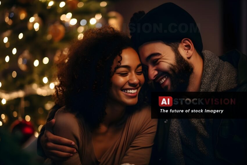 love-unites-festive-bliss-with-a-diverse-couple-admiring-the-christmas-tree