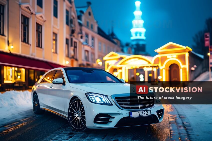 snowy-night-in-tallinn-elegant-mercedes-s-class-amidst-old-town-with-casino-valley-in-view